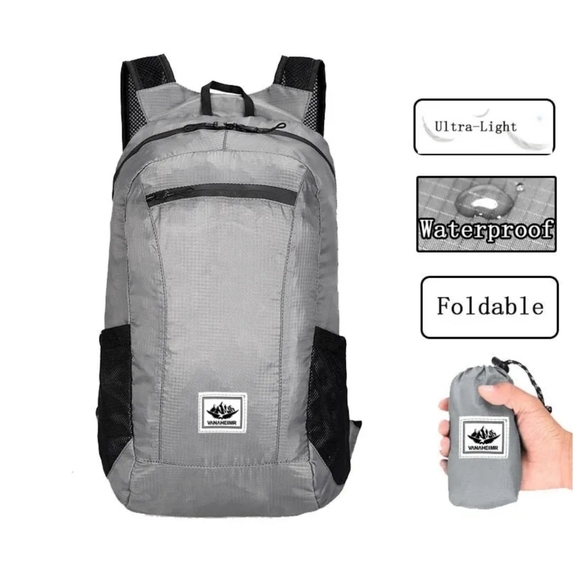 Brand new travel bag in grey, fold down into hand size carrier backpack 2 colors - Picture 3 of 7